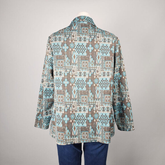 Vintage Leo Danal Blue & Brown Floral Button Up Jacket Size L - Picture 6 of 9